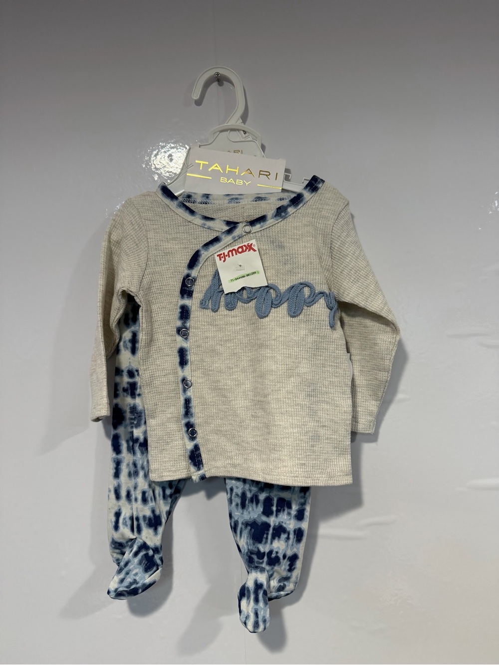 Tahari Beige & Blue 'Happy' Two-Piece Knit Top and Footed Pants NWT